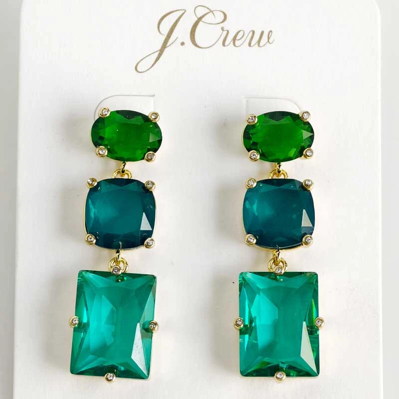 New Jcrew Geometric Crystal Drop Earrings Chic Women Party Vacation Jewelry Gift — 第 1/1 张图片