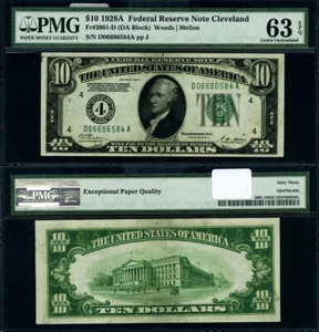 FR. 2001 D $10 1928-A Federal Reserve Note Cleveland D-A Block Choice PMG CU63 E - Picture 1 of 3