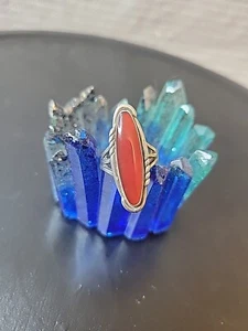 STERLING SILVER 925 MARQUISE CARNELIAN RING SIZE 8.5 - Picture 1 of 7