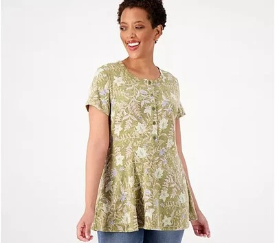 Isaac Mizrahi Live! Camisa Top True Denim Botón Delantero Manga Corta Salvia Seca XS Foto 1 de 3