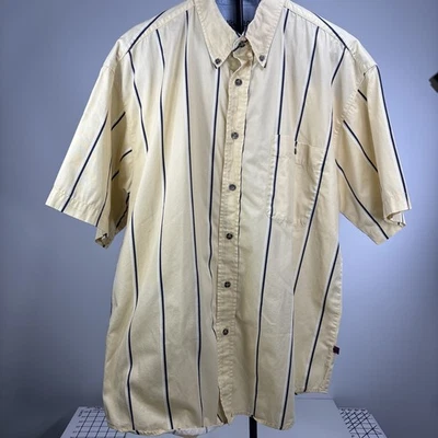 Vintage Bugle Boy Classics Button Shirt Mens XL90s Colorway Yellow Blue Stripes - Image 1 of 4