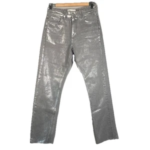 ZARA ZW THE METALLIC JEANS PANTS SILVER Size 4 Party Going Out Date Night - Picture 1 of 9