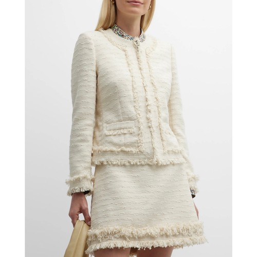 Giacca tweed panna con frange Tory Burch usata in ottime condizioni blazer taglia 00 elegante chic