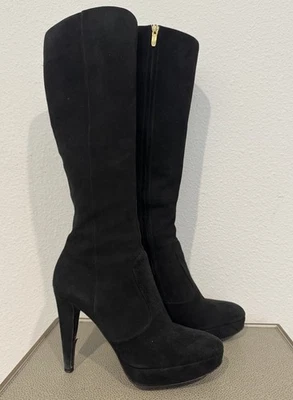 Sergio Rossi Boots Womens 39 Black Suede Knee High Heels Tall Ladies US 9 - Image 1 of 4