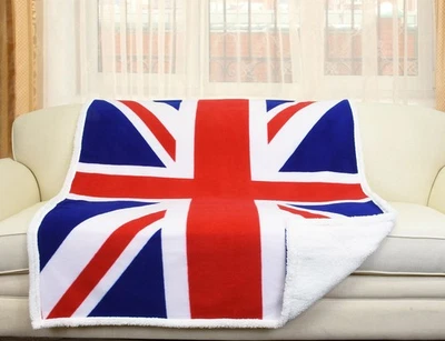 UK Sherpa Fleece TV Blanket National Flag Throws Warm Reversible Blanket - Image 1 of 4