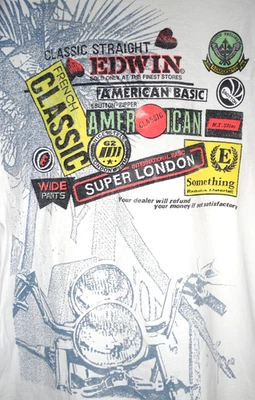 Vintage Edwin Jeans T Shirt XL 90s Japan All Over Print Single Stitch AOP Tee - Image 1 of 4