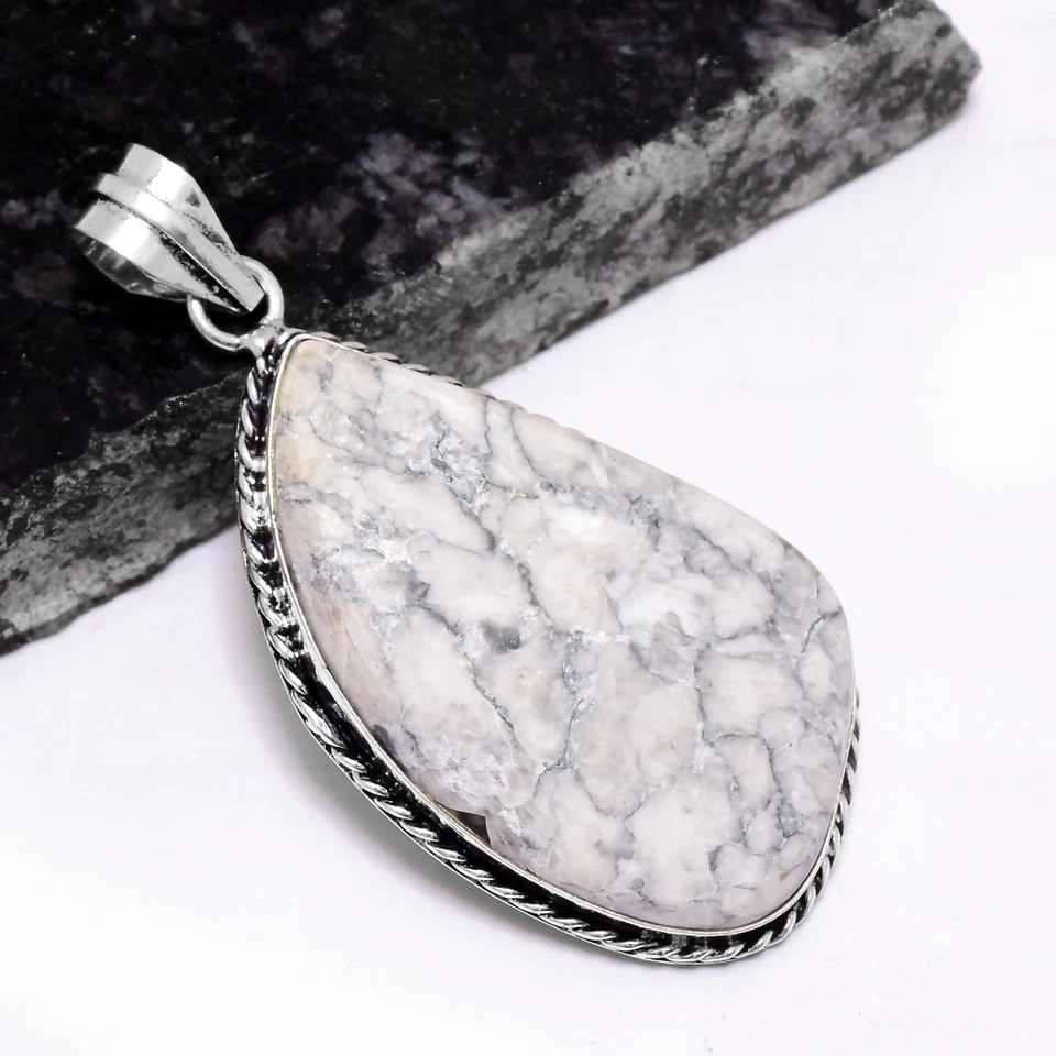 Pingente de presente étnico de opala dendrita feito à mão joia 2,6" P-436 - Imagem 1 de 1