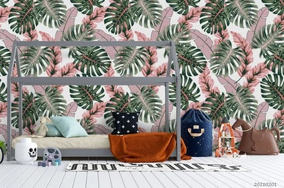 Murales de pared con patrón de acuarela de hoja de planta 3D papel tapiz murales pegatina de pared Foto 1 de 4