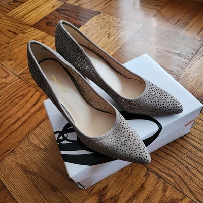 Nine West High Heels Size 8.5 W Galimore Suede Leather Pointed Toe Shoes Gray - Image 1 of 4