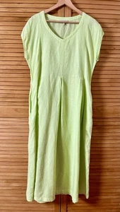 SAHARA Midi Linen Dress Pleated Lime Green Size 2/UK 10-12 - Picture 1 of 10
