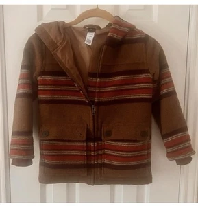 Tea Boy’s Wool-Blend Hooded Jacket – Size S (4–5) | Brown with Orange Stripes - Picture 1 of 5