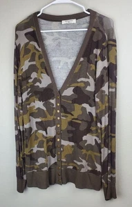 Zenana Women's Size XL Brown Camo V-Neck Sweater Cardigan Camouflage Button - Picture 1 of 8