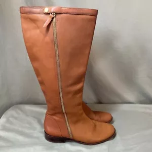 J.Crew Womens 7 Harper Leather Zip-Up Brown Knee-High Riding Boots Deep Discount - Picture 1 of 13