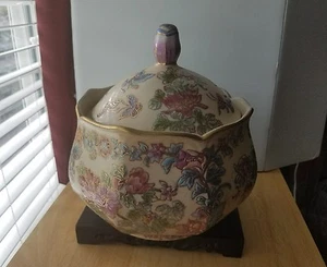 Andrea by Sadek Satsuma Flower 8" Large Covered Box~Trinket - Picture 1 of 7