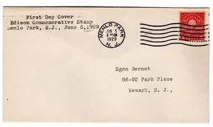 #654 Electric Light Edison 1929 FDC - Planty #40 First Bernet - Picture 1 of 2