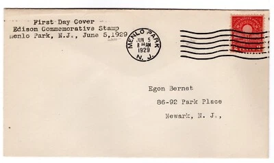 #654 Electric Light Edison 1929 FDC - Planty #40 First Bernet - Image 1 of 2