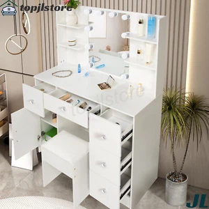 Makeup Vanity Desk with Mirror & 10 LED Lights Large Dressing Table with Drawers - Picture 1 of 9