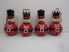 Lot Of 4  Festive Red And Black Ceramic Nutcracker Bell Ornaments 5.5" Tall EUC