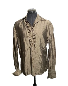 Basler Shirt Women Small Ruffle Gold Frosted Double Cuff Button Up Size 38 - Picture 1 of 9