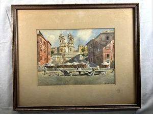 ANNA SOFIA PALM de ROSA aufgelistetes AQUARELL GEMÄLDE SPANISCHE STUFEN in ROM - Bild 1 von 9