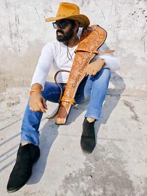 Full Grain Buffalo Leather Rifle Scabbard - Rifle Holster Saddle Scabbard - Hand - Image 1 of 4