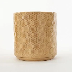 6.5 Inch Mustard Yellow Ceramic Planter Geometric Honeycomb Flower Pot - Picture 1 of 5