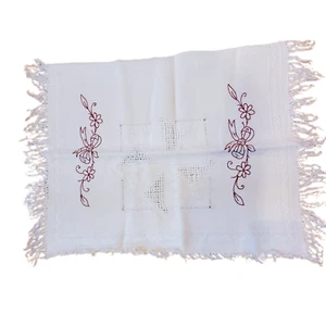 Vintage Redwork Embroidered Bureau Scarf Table Runner Drawn Work Border Design - Picture 1 of 7