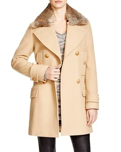 Vince Fur Collar Wool Blend Coat, Almond Size 4, New $995 - Picture 1 of 9