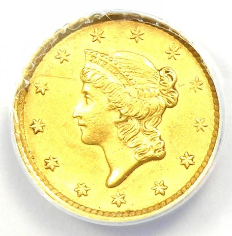 1852 Liberty Gold Dollar G$1 - Certified ANACS AU53- Rare Early Gold Coin! Cover