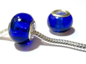 1Großloch Glas blau 14x10mm Schmuckdesign Schmuckherstellung Perlen Glas  - Bild 1 von 1