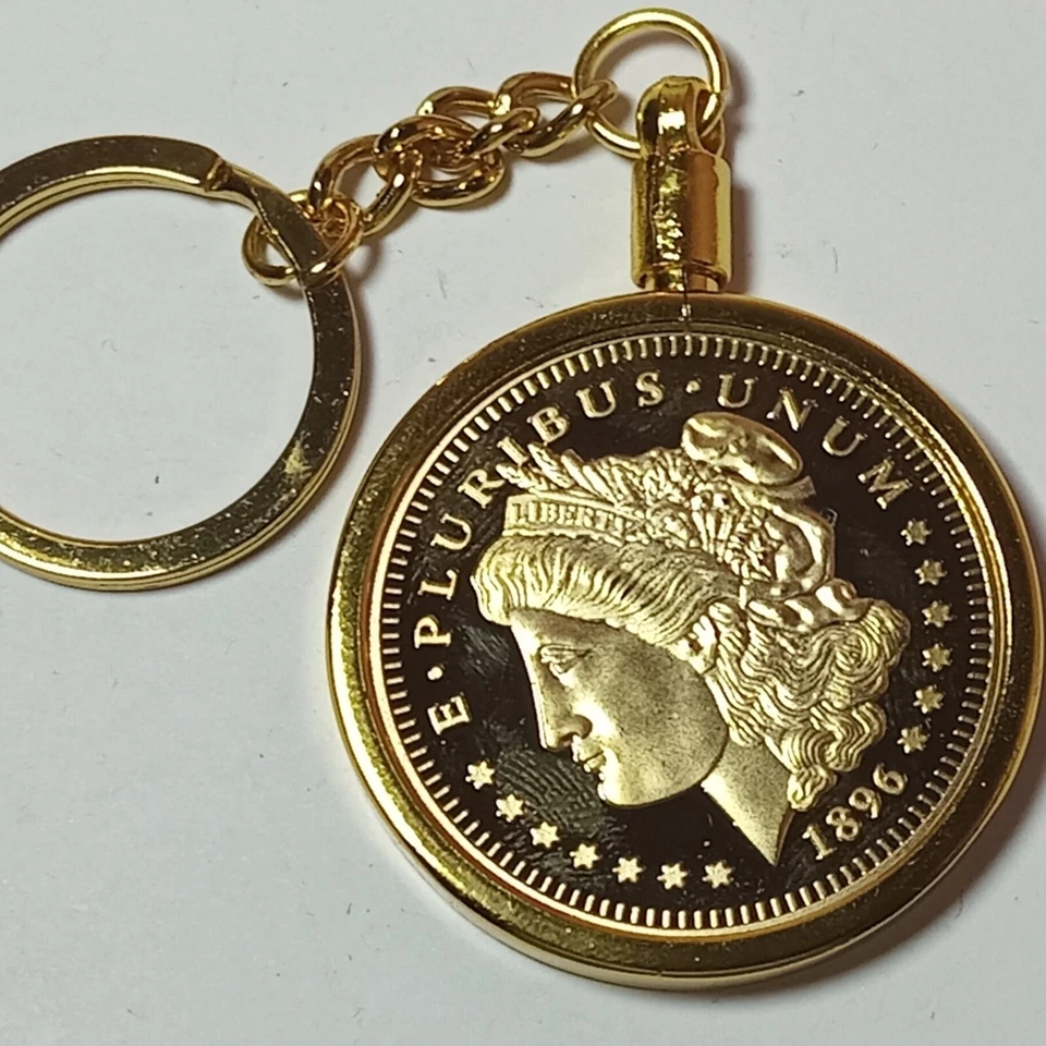 Stylish Commemorative Coin Holder Keyring - 1896 Copper Morgan Dollar - Image 1 of 4