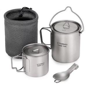 Tomshoo 3 PCS Titanium Cookware Set Ultralight 750ml Pot 450ml Water Cup Mug w L - Picture 1 of 10