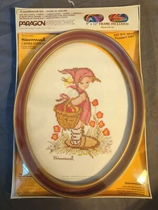 Hummel Peasant Girl Cross Stitch Kit Paragon Needle point Work Craft Vtg W Frame - Picture 1 of 6