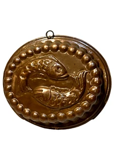 Vtg Oval Twin Fish Copper Cake or Jelly Mold Wall Hanging Made in Italy - Picture 1 of 6