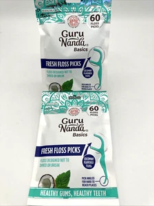 2- Pack Of Guru Nanda Basics Fresh Floss Picks Cocomint Flavored 60 Floss Picks - Picture 1 of 2