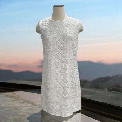 Cynthia Steffe White Floral Lace Sleeveless Shift Dress 6 Elegant Wedding Bridal - Image 1 of 4