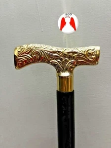 Antique Wooden Men's Walking Stick Brass Vintage Walking Cane Designer Handle - Picture 1 of 5
