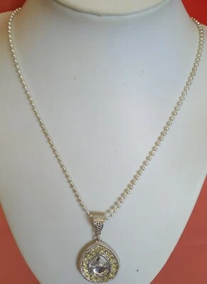 COLLANA LUNGA CIONDOLO MEDAGLIONE GOCCIA TONO ARGENTO CATENA PALLINE - Immagine 1 di 2