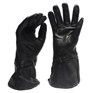 Genuine Italian army gauntlets motorcycle black leather gloves Italy military - Picture 1 of 3