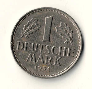 Stempeldrehung , 1 Mark BRD 1954 in sehr guter Erhaltung Prägestätte  J  - Bild 1 von 4