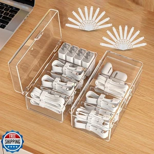 FRETONBA 2 Pack Cable Organizer Box with Lid, Clear charging cord organizer b - Afbeelding 1 van 5
