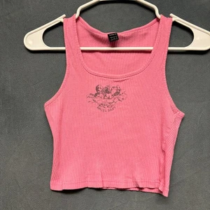 Shien Y2K Angel Baby Shirt Crop Top Ribbed Graphic Print Ethereal Skater Dainty - Picture 1 of 5