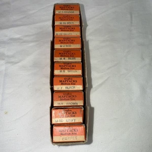 Vintage Graffco Map Tacks Lot 10 Different Colors Plastic Heads/Needle Points - Picture 1 of 20