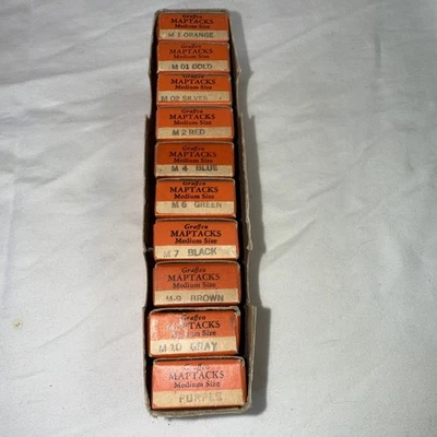 Vintage Graffco Map Tacks Lot 10 Different Colors Plastic Heads/Needle Points - Image 1 of 4