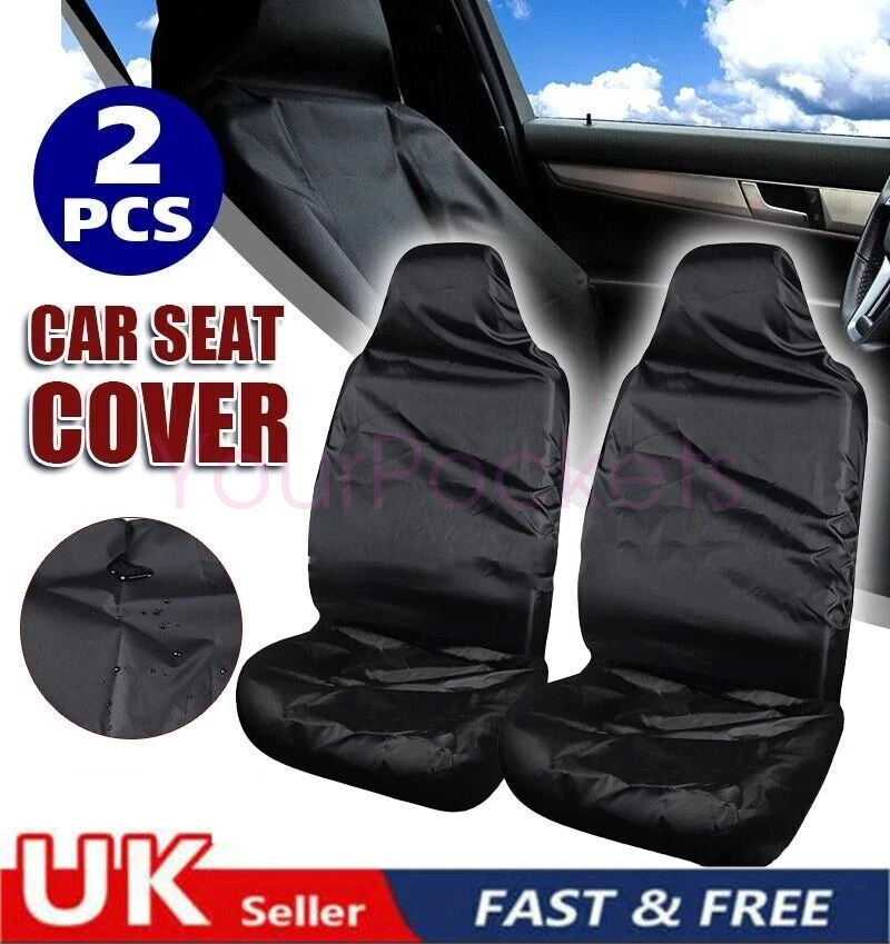 2X Universal Black Heavy Duty Car Van Front Waterproof Seat Covers Protectors - Image 1 of 4