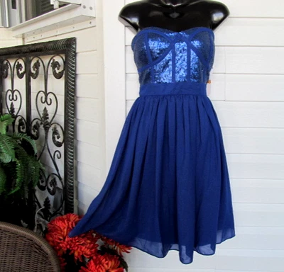 GB Blue Strapless Cocktail Party Dress Sequin Bustier Top sz Medium NWT $94.00 - Image 1 of 3