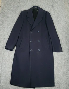Vtg London Fog Overcoat Men 42L 100% Wool Double Breasted Black USA Union Made - Picture 1 of 12