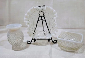 Vtg Small Fenton Hobnail Opalescent Glass White To Clear Set Of 3 - Picture 1 of 4