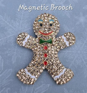 Große Lebkuchenmann MAGNETISCHE Brosche Anstecknadel. Feiertags-, Weihnachts-, Plätzchenschmuck  - Bild 1 von 9