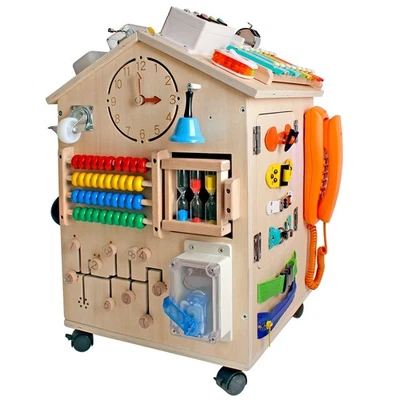 Casa ocupada de madera Montessori habilidades básicas para la vida y entrenamiento motor fino para niños Foto 1 de 4